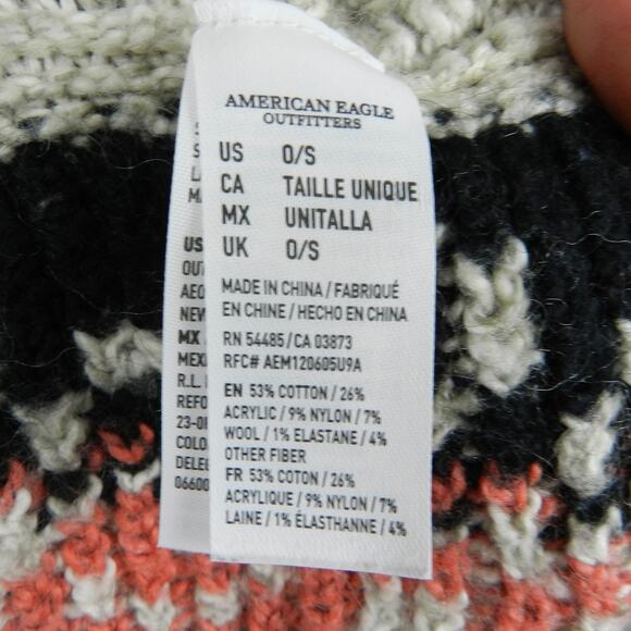 American Eagle Heavyweight Knit Infinity Scarf Beige Orange Southwestern Geo - Picture 5 of 8